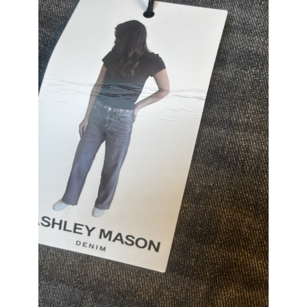 NWT Ashley Mason Premium Jeans Women's Grommets 7/28 Gray High Rise‎ Straight - Picture 8 of 16
